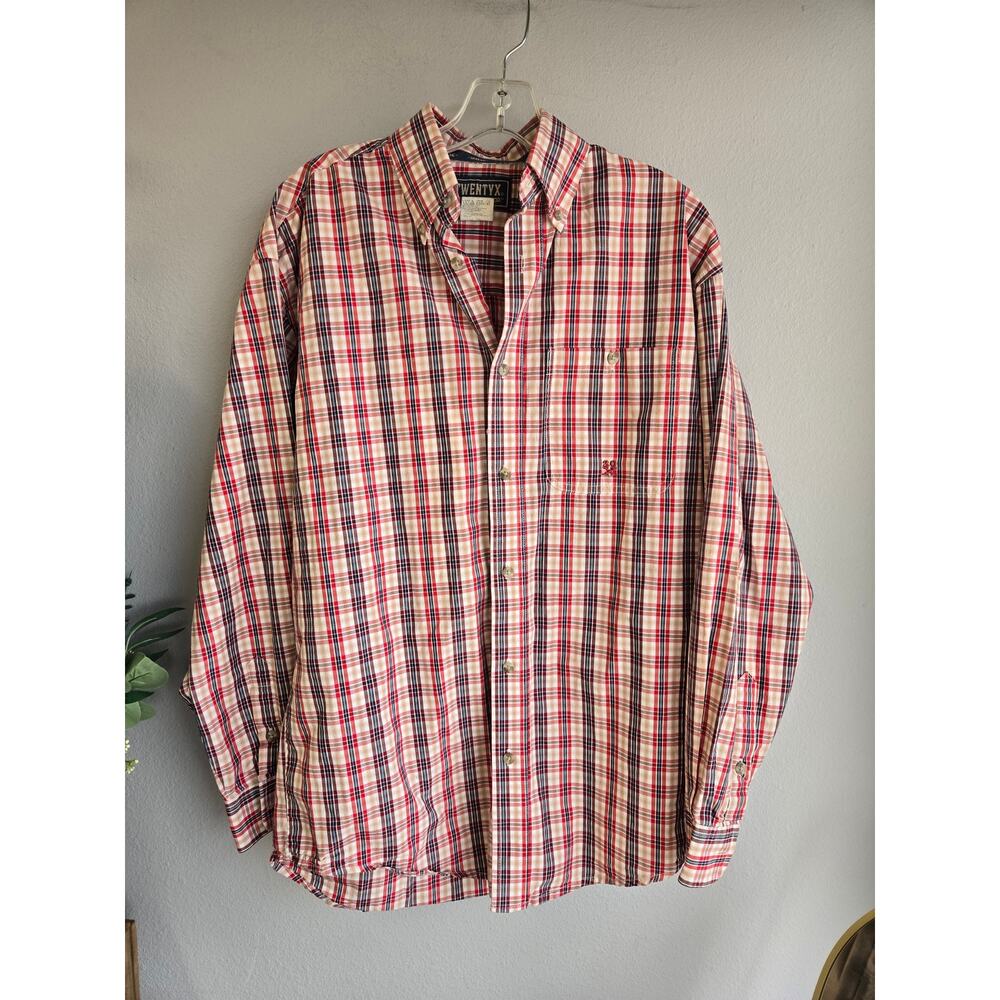 Wrangler‎ 20X Men's Red Tan Plaid Long Sleeve Button Down Western Shirt Size S